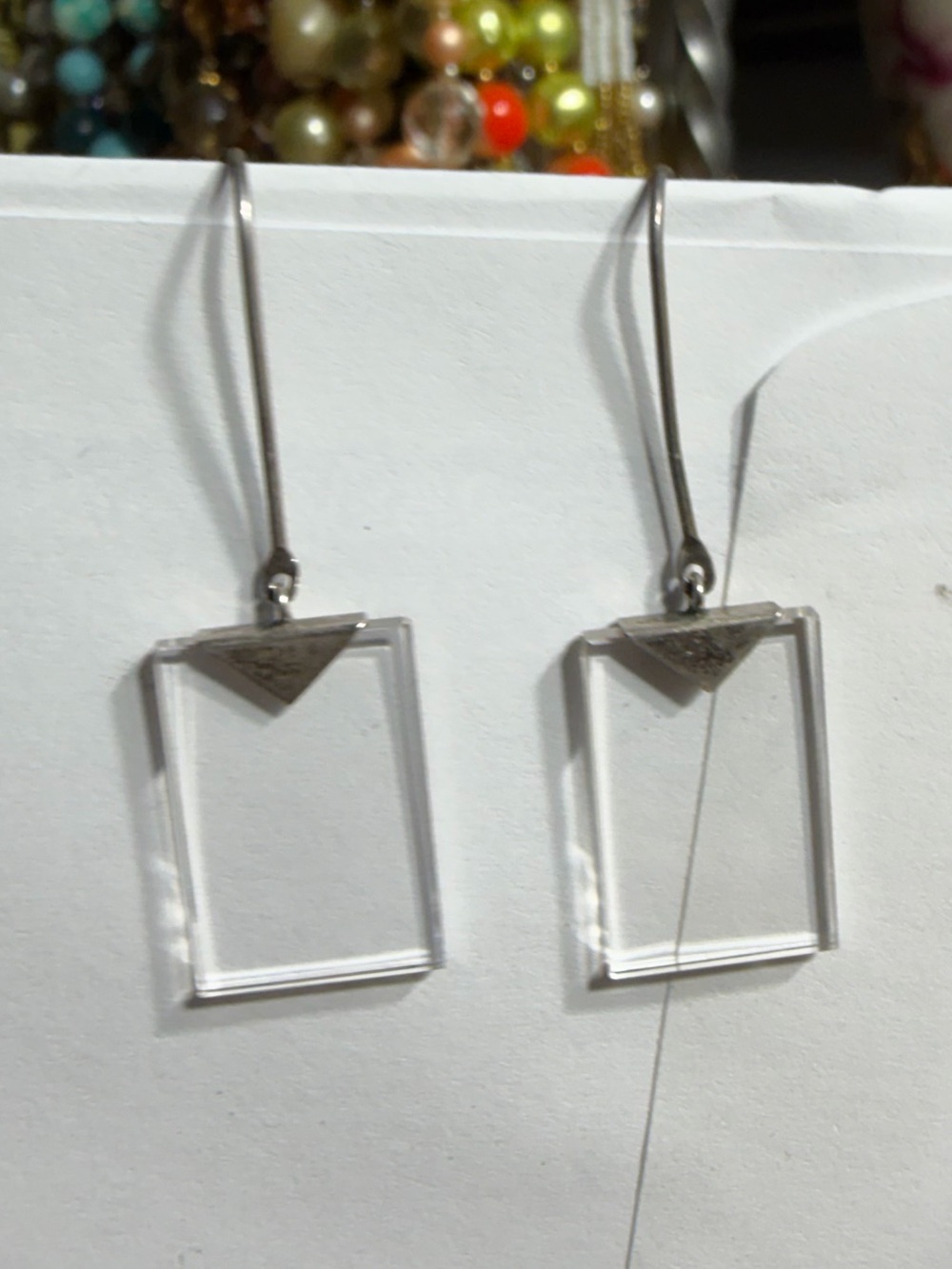 Vintage 925 Sterling Silver Clear Rectangle Drop Earrings